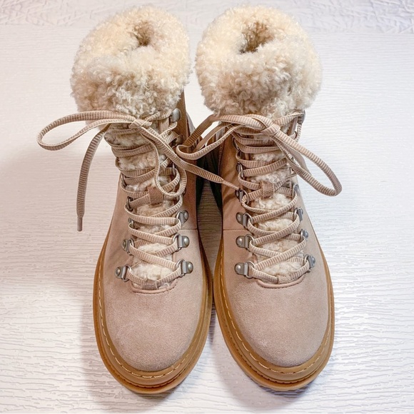 New Splendid Yvonne Suede Combat Boots Lace Up Moto Boot Lug Sole Pink Size 7 - Picture 7 of 17